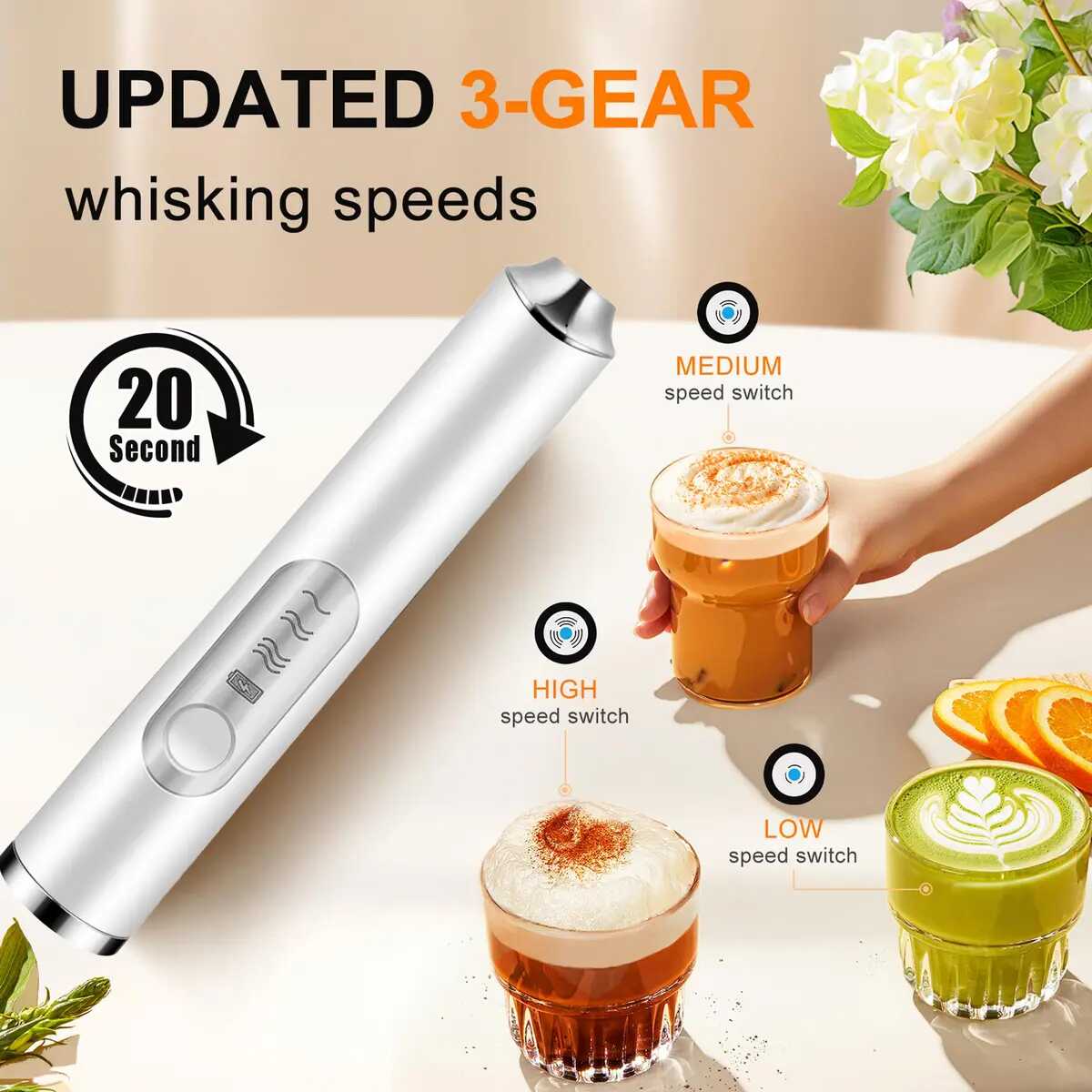 3-Head 3-Speed Rechargeable Milk Frother