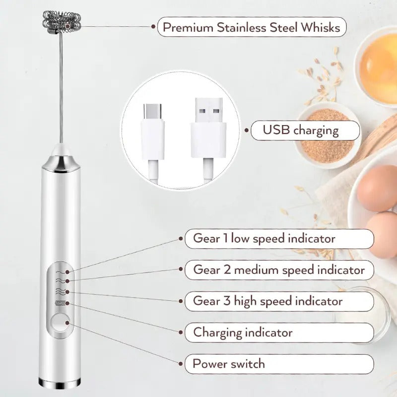 3-Head 3-Speed Rechargeable Milk Frother